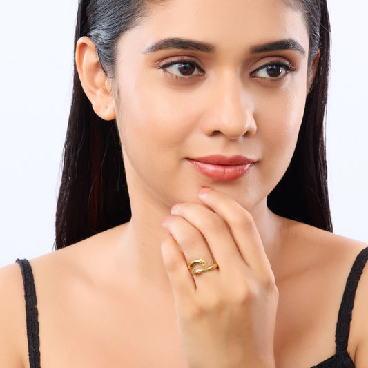 Deep Embrace Ring – sculptural opening-style gold plated ring in PVD 18K finish for women-4