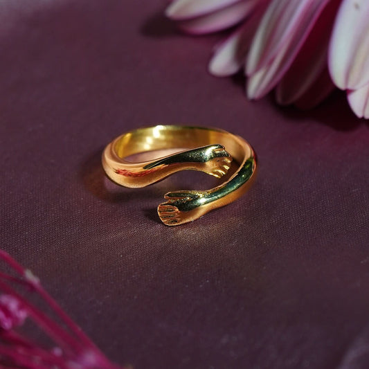 Deep Embrace Ring – sculptural opening-style gold plated ring in PVD 18K finish for women-5
