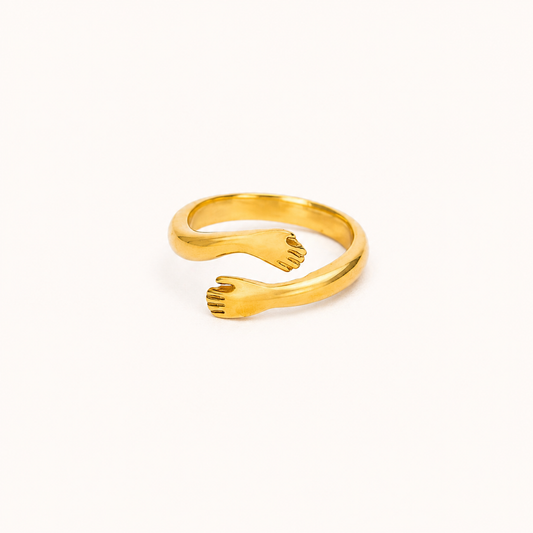 Deep Embrace Ring – sculptural opening-style gold plated ring in PVD 18K finish for women