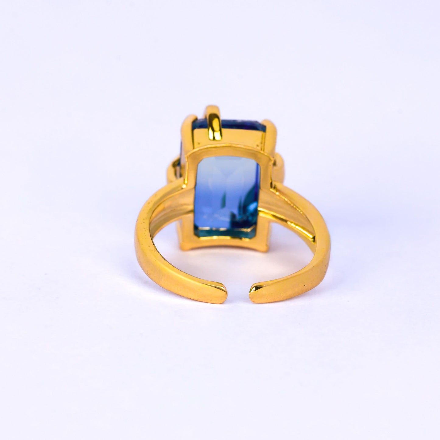 Deep Sea Vine Prism Blue Stone Ring – emerald-cut blue prism stone in sculptural golden vine setting, 18K gold plated-3