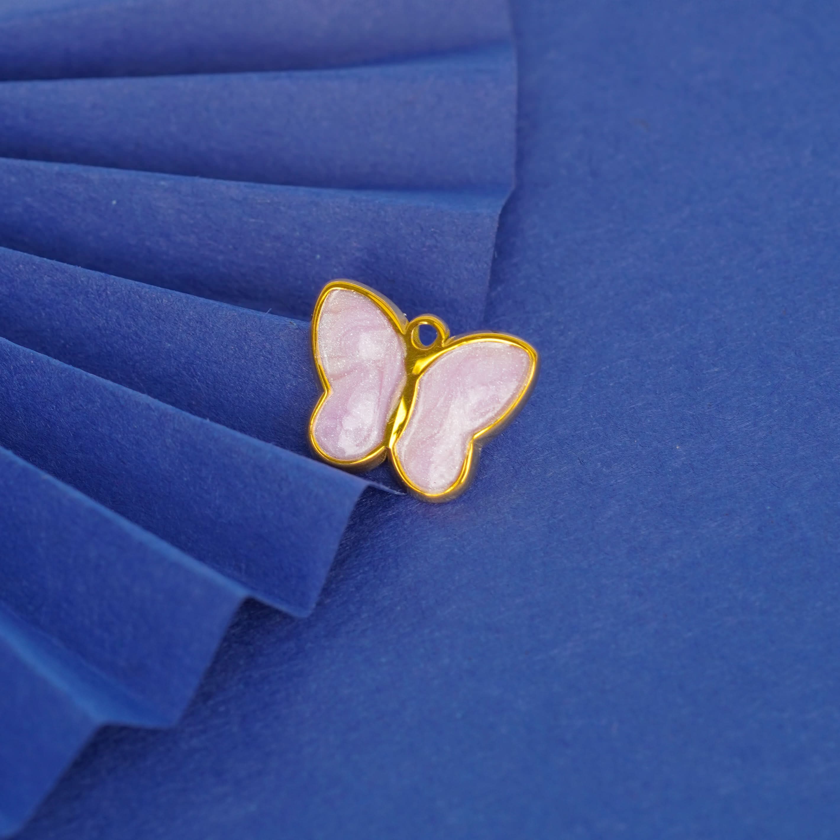 Delicate Pink Butterfly Gold Pendant Necklace – pink enamel butterfly charm in 18K gold plated finish for women-2