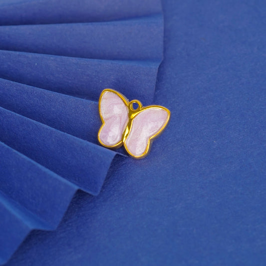 Delicate Pink Butterfly Gold Pendant Necklace – pink enamel butterfly charm in 18K gold plated finish for women-2