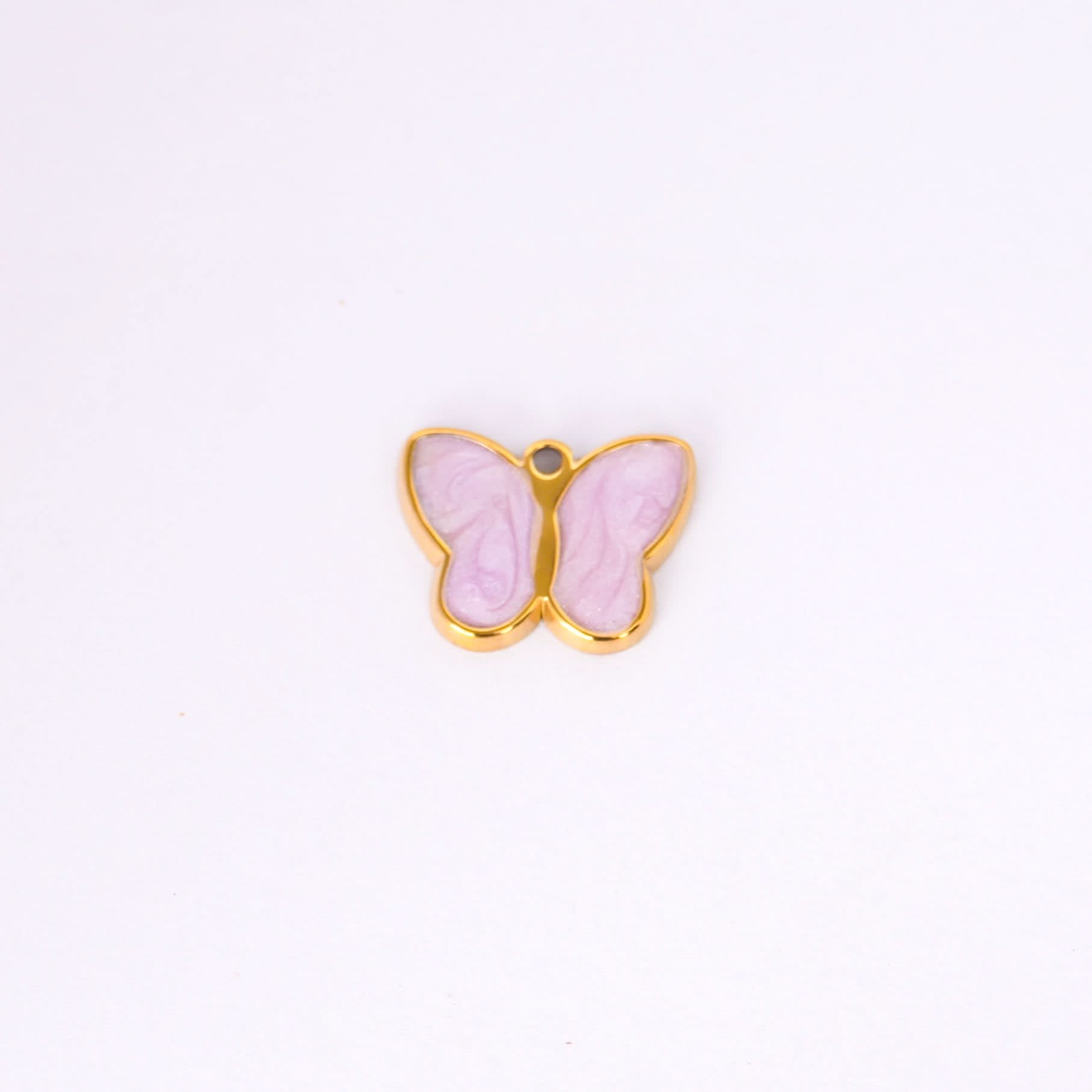 Delicate Pink Butterfly Gold Pendant Necklace – pink enamel butterfly charm in 18K gold plated finish for women