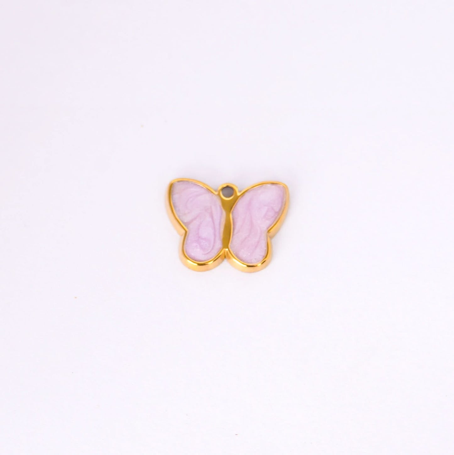 Delicate Pink Butterfly Gold Pendant Necklace – pink enamel butterfly charm in 18K gold plated finish for women