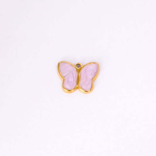 Delicate Pink Butterfly Gold Pendant Necklace – pink enamel butterfly charm in 18K gold plated finish for women