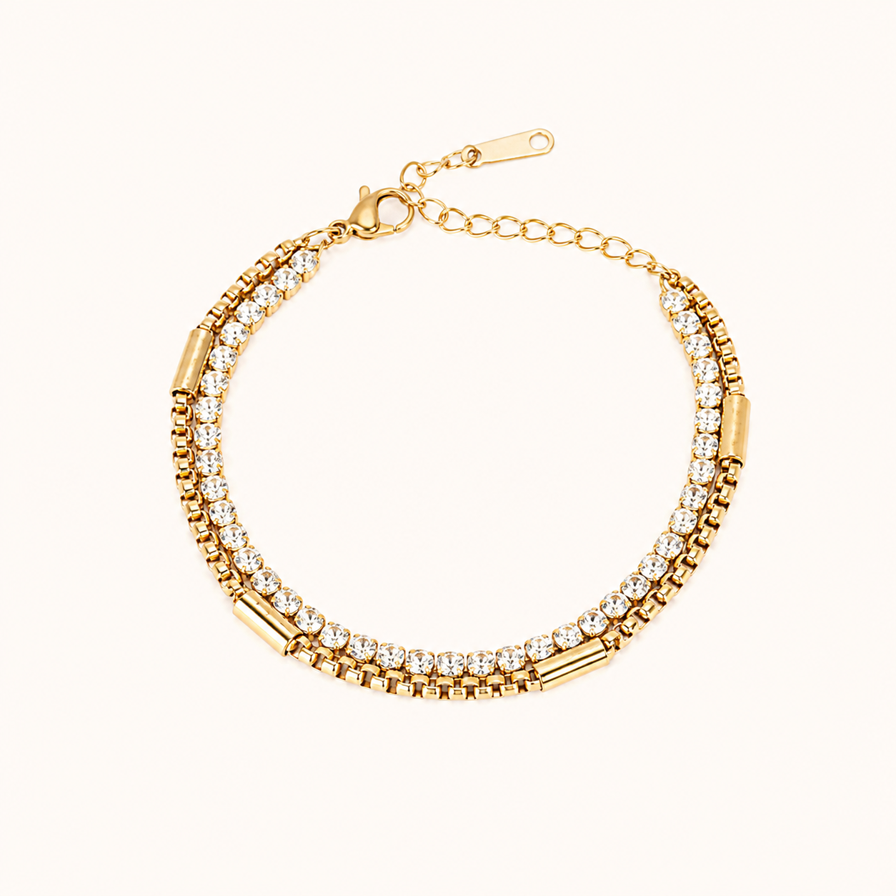 Diamond Double Chain Vintage Bracelet – vintage-style double-chain diamond-cut crystal bracelet in gold plated finish-2