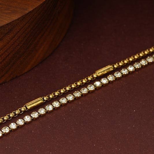 Diamond Double Chain Vintage Bracelet – vintage-style double-chain diamond-cut crystal bracelet in gold plated finish-4