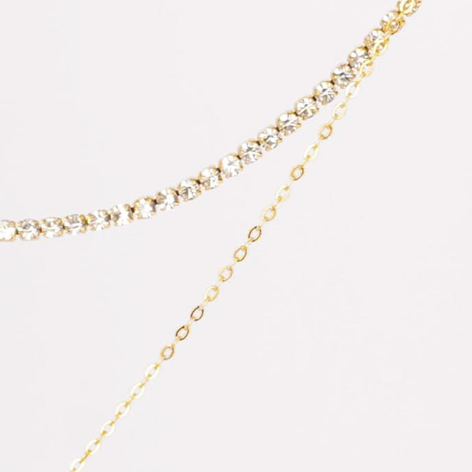 Diamond-Layered Crystal Collier Necklace – double-strand tennis chain and solitaire drop necklace in 18K gold plated finish-4
