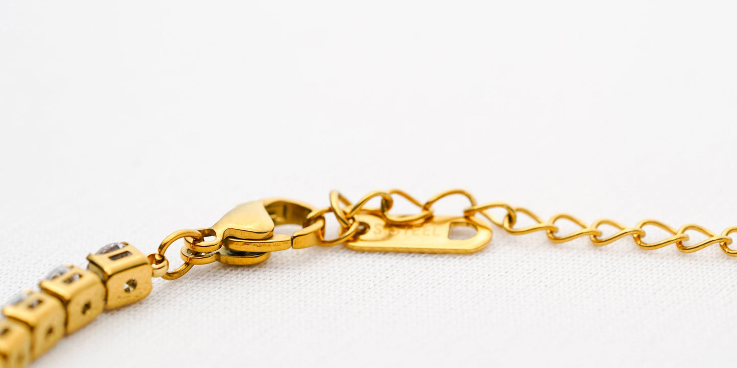 Diamond River Tennis Bracelet – flowing crystal-set tennis-link bracelet in 18K gold plated finish for women-3