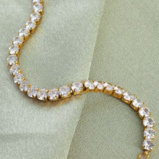 Diamond River Tennis Bracelet – flowing crystal-set tennis-link bracelet in 18K gold plated finish for women-4