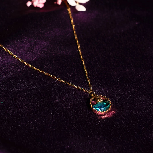 Dopamine Ocean Sailboat Pendant Necklace – round blue enamel sailboat motif pendant in gold plated finish-4