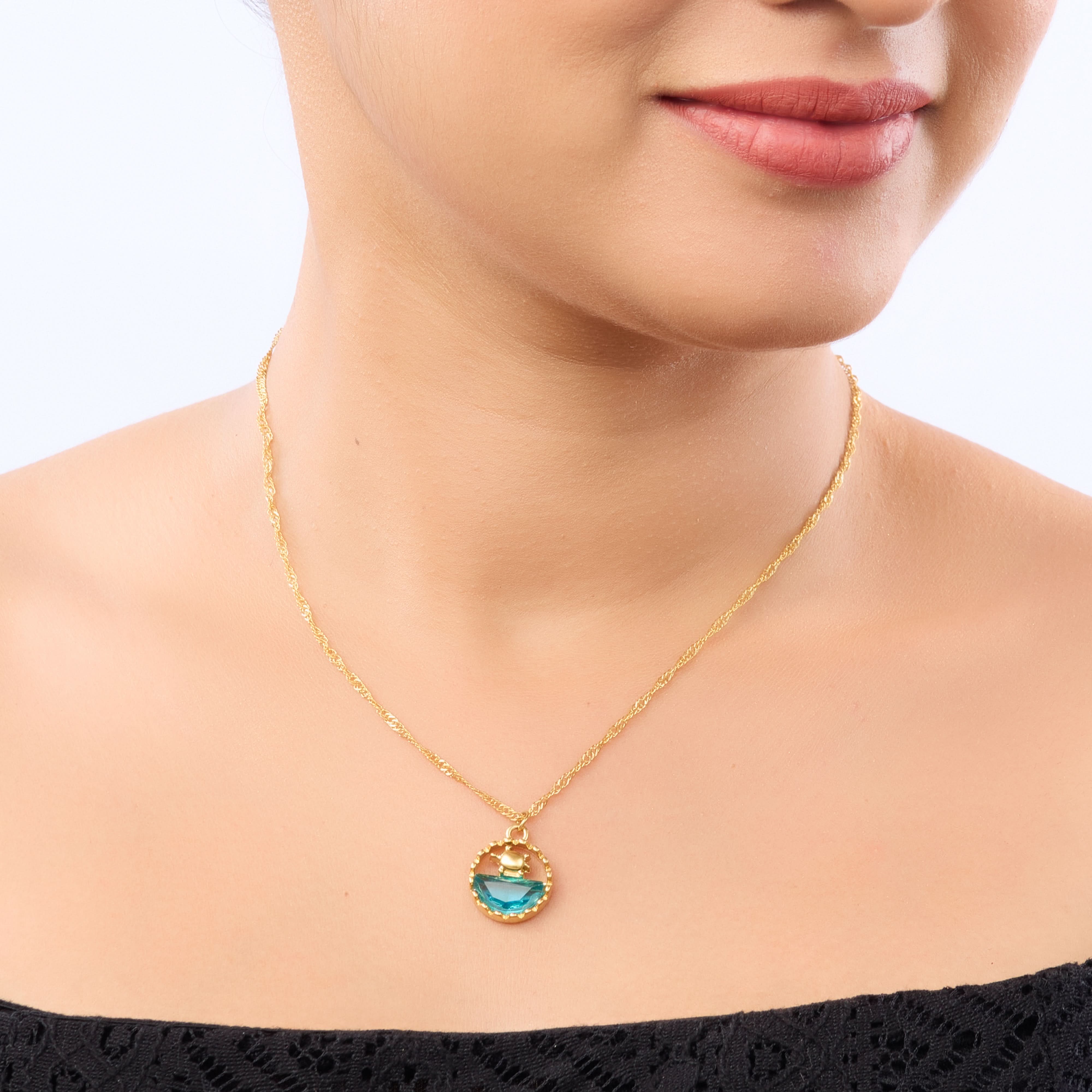 Dopamine Ocean Wave Pendant Necklace – wave-pattern blue enamel pendant in textured gold plated frame-2