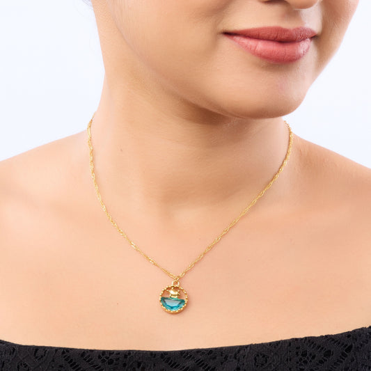 Dopamine Ocean Wave Pendant Necklace – wave-pattern blue enamel pendant in textured gold plated frame-2
