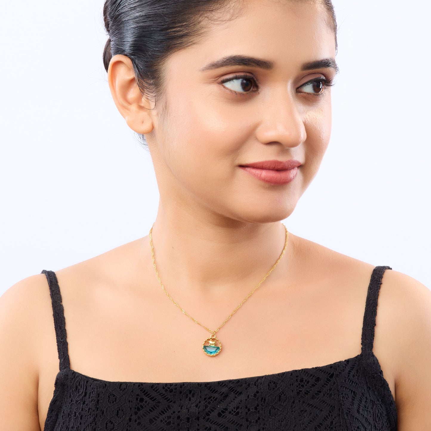 Dopamine Ocean Wave Pendant Necklace – wave-pattern blue enamel pendant in textured gold plated frame-4