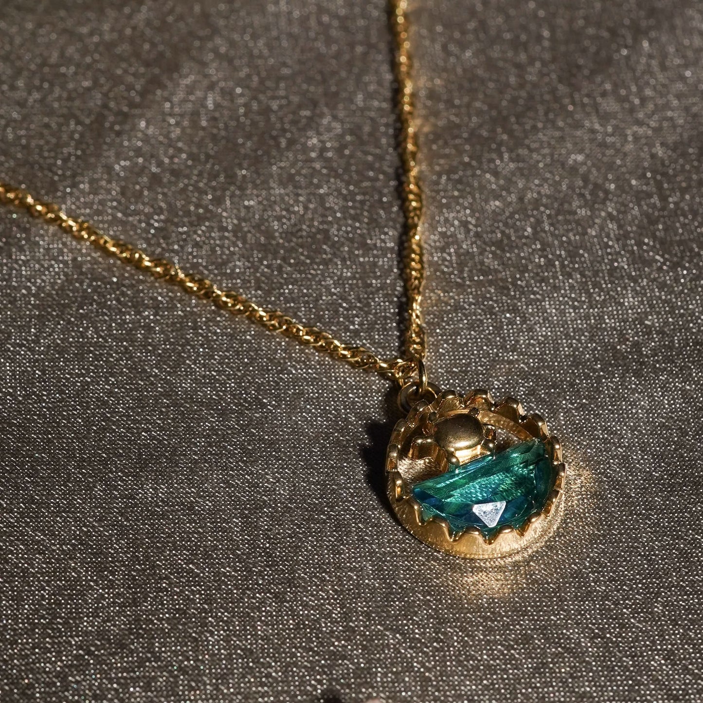 Dopamine Ocean Wave Pendant Necklace – wave-pattern blue enamel pendant in textured gold plated frame-5