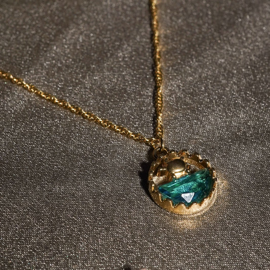 Dopamine Ocean Wave Pendant Necklace – wave-pattern blue enamel pendant in textured gold plated frame-5