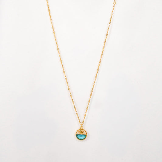 Dopamine Ocean Wave Pendant Necklace – wave-pattern blue enamel pendant in textured gold plated frame