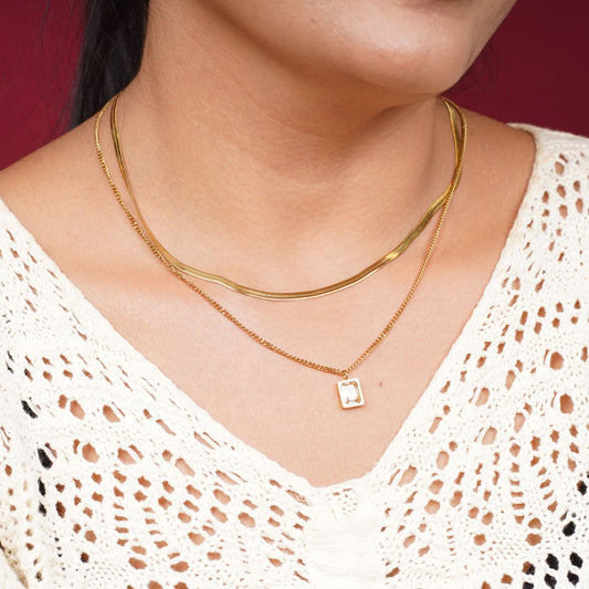 Double Heart Layered Diamond Necklace – layered double heart crystal pendant necklace in 18K gold plated finish-2
