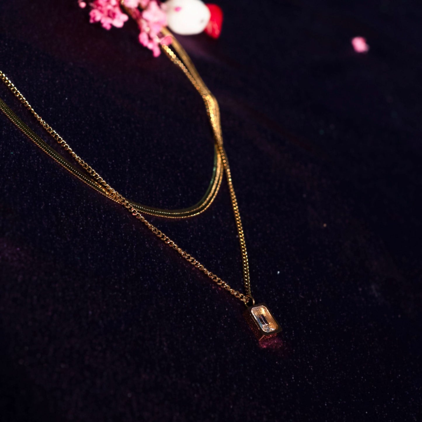 Double Heart Layered Diamond Necklace – layered double heart crystal pendant necklace in 18K gold plated finish-5