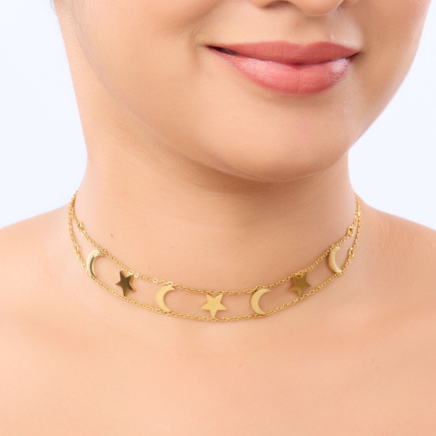 Double Layer Upper Neck Statement Necklace – bold double-layer choker necklace in 18K gold plated finish-2
