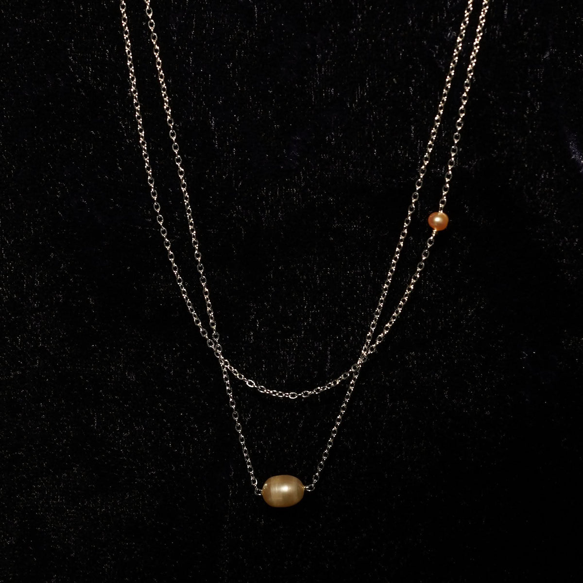 Double Pearl Grace Necklace – twin freshwater pearl pendant on a gold plated chain for women-4