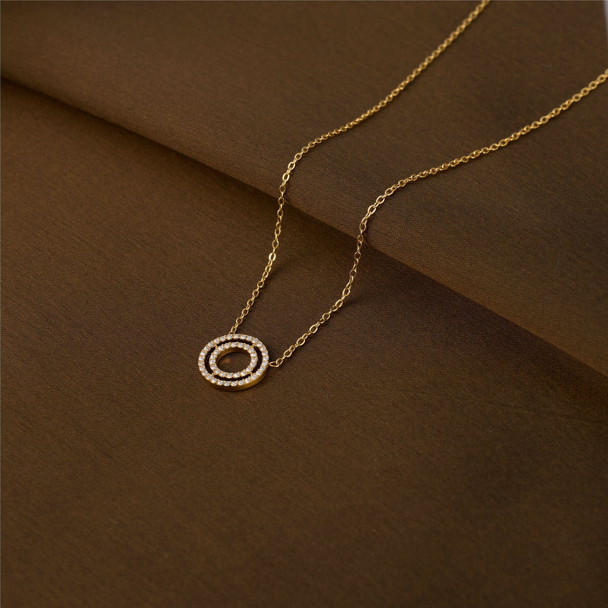 Double Ring Circle Luxury Gold Necklace – interlocking ring circle pendant necklace in 18K gold plated finish-5