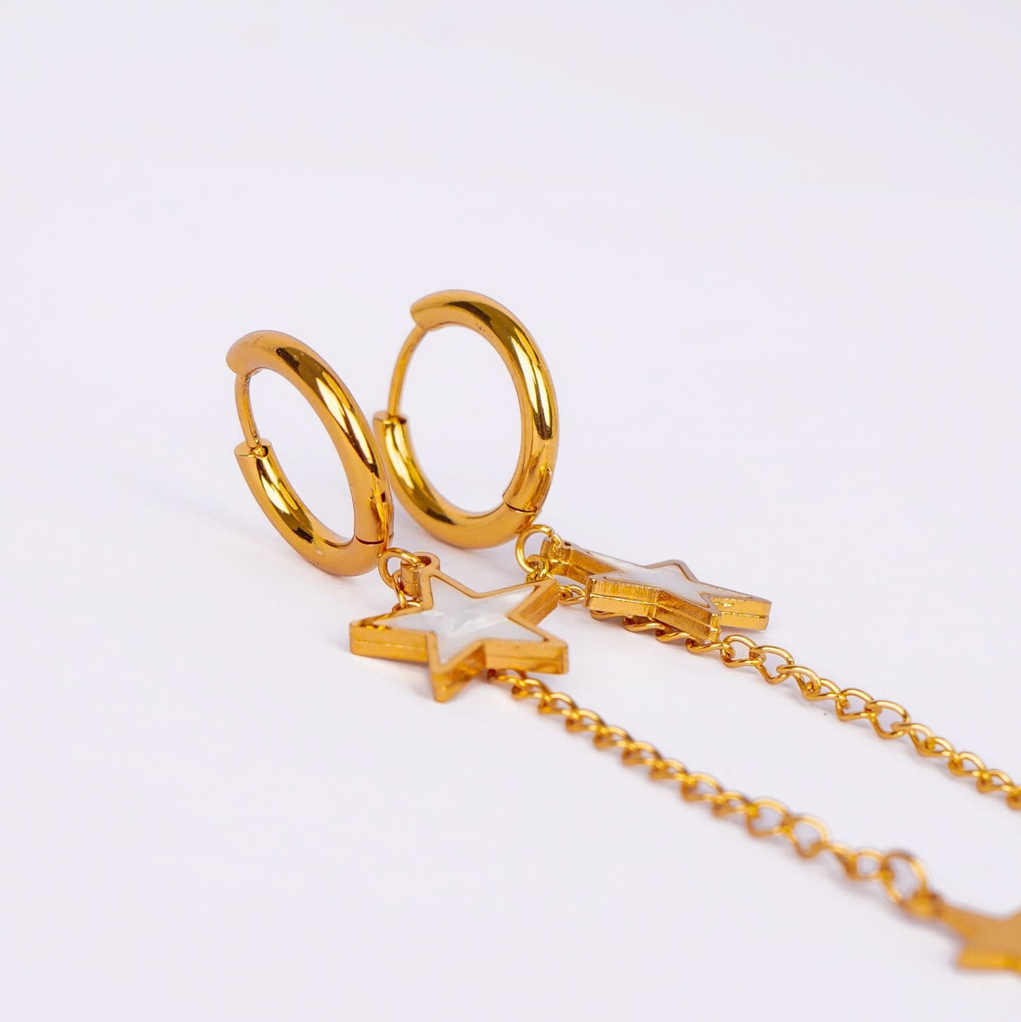 Double Star Chain Drop Earrings – dual star charm drop earrings on fine gold chain for women-2