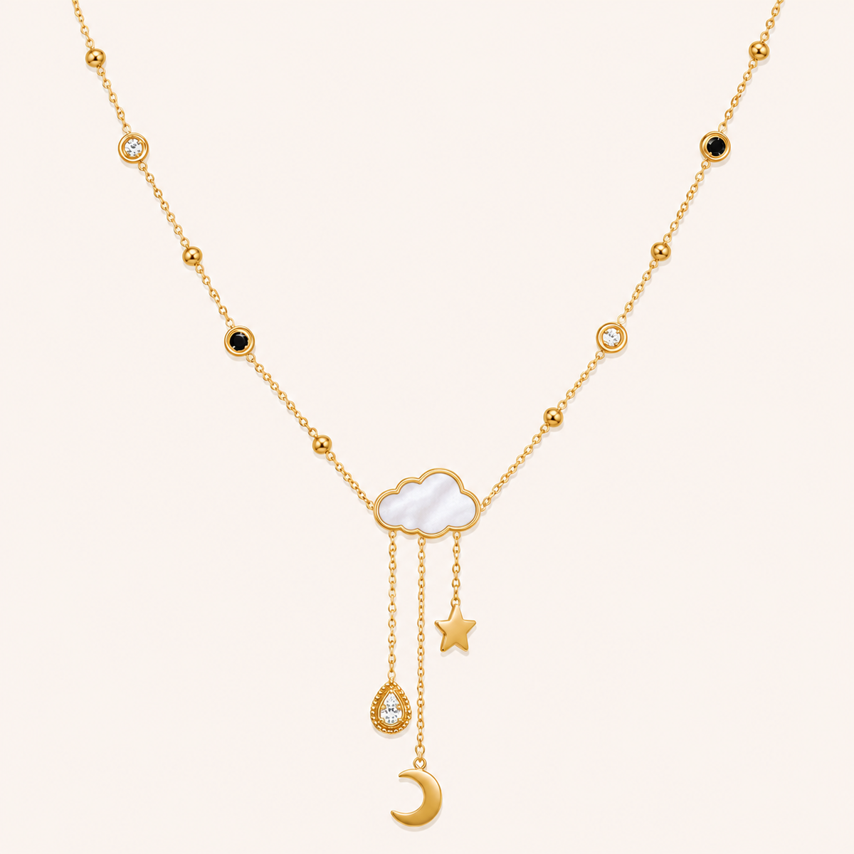 Dream Cloud Charm Necklace – cloud motif charm pendant necklace in 18K gold plated finish for women