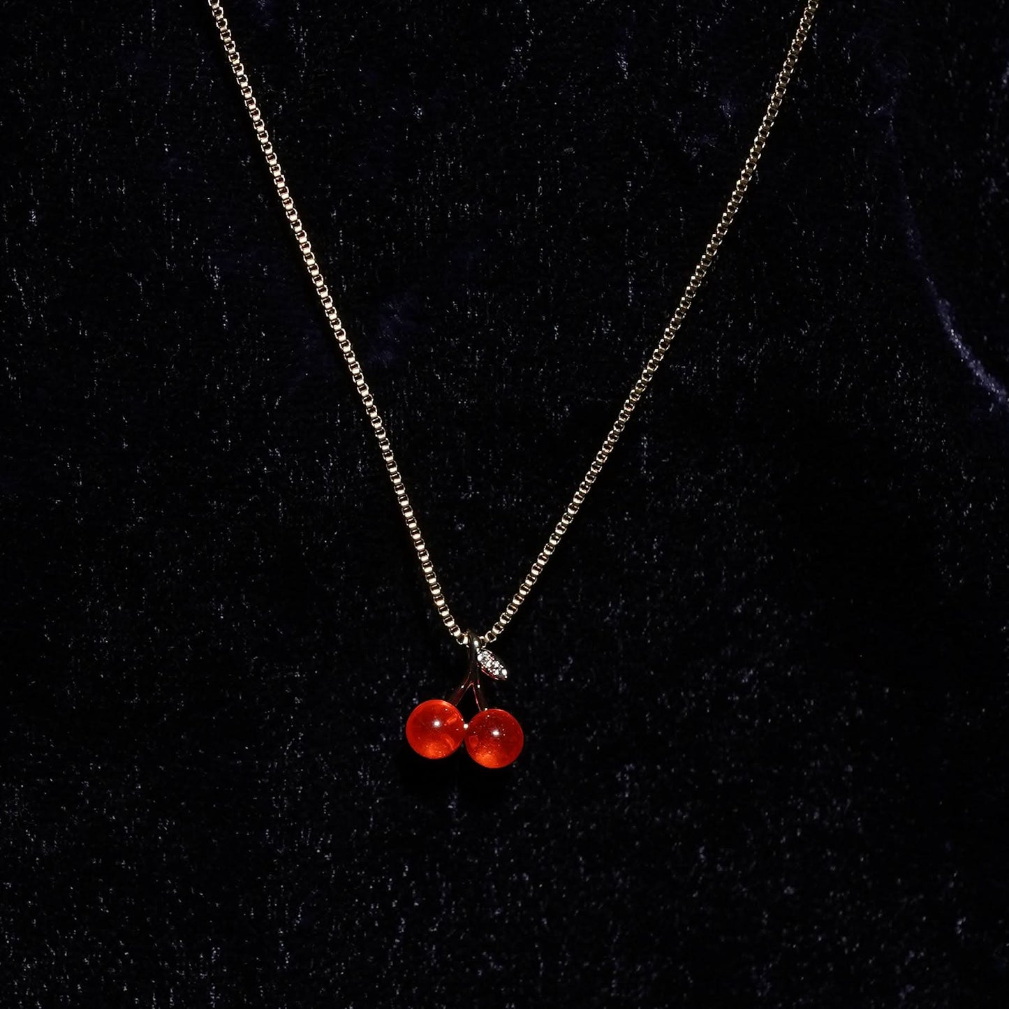 Dual Red Cherry Pendant Gold Necklace - red cherry charm pendant gold necklace Y2K style for women-5