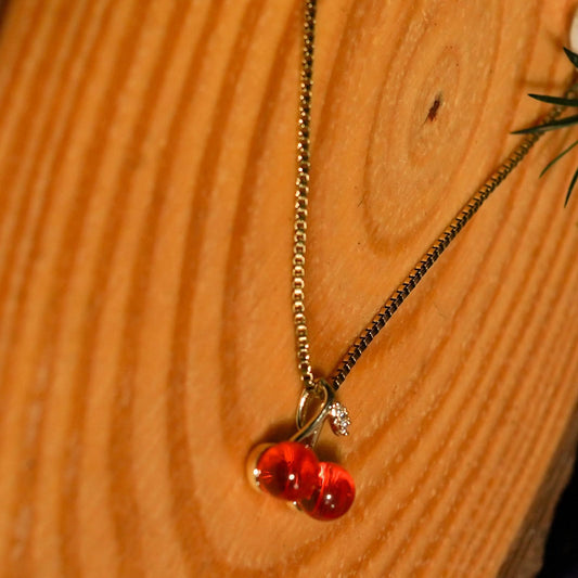 Dual Red Cherry Pendant Gold Necklace - red cherry charm pendant gold necklace Y2K style for women-6