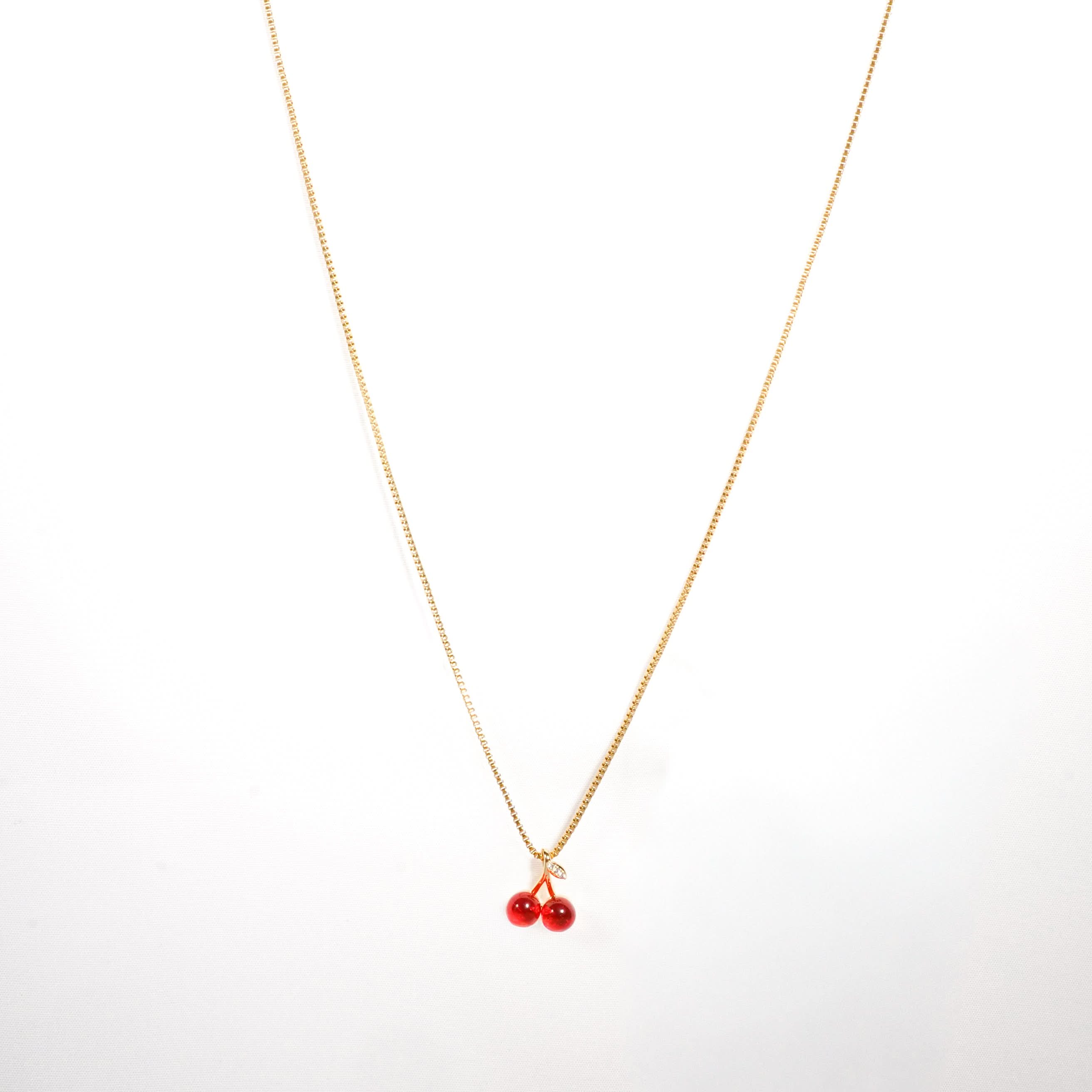 Dual Red Cherry Pendant Gold Necklace - red cherry charm pendant gold necklace Y2K style for women