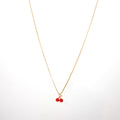 Dual Red Cherry Pendant Gold Necklace