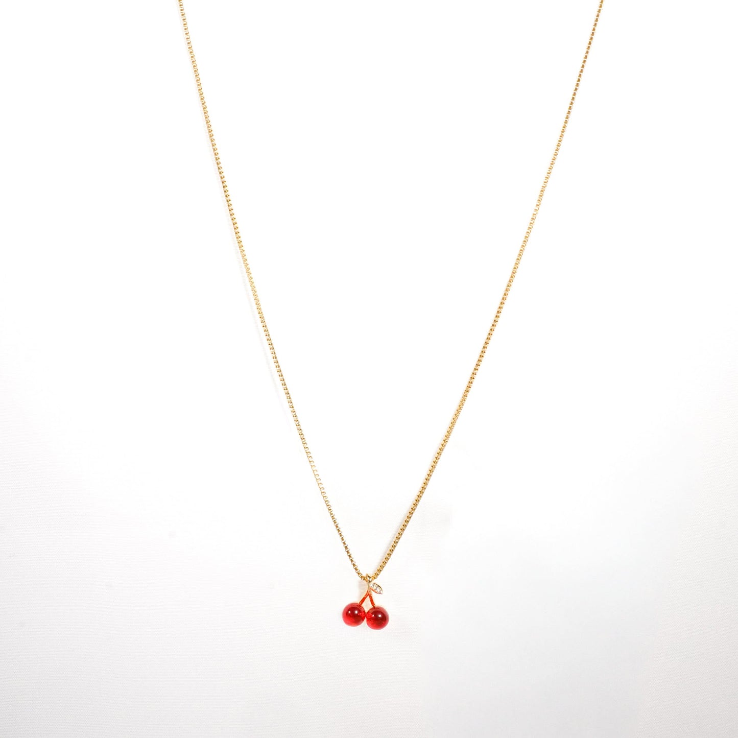 Dual Red Cherry Pendant Gold Necklace - red cherry charm pendant gold necklace Y2K style for women