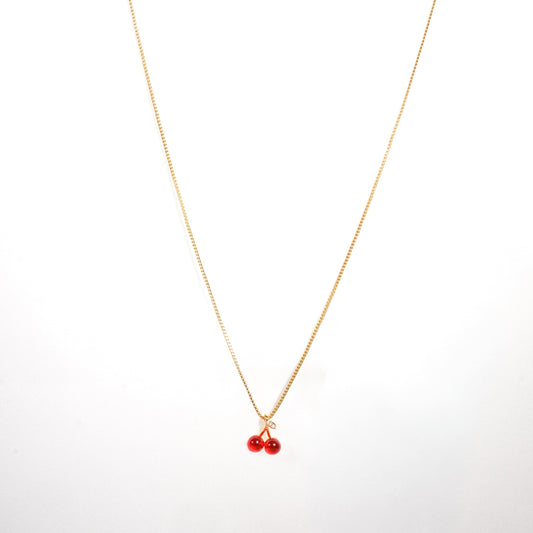 Dual Red Cherry Pendant Gold Necklace - red cherry charm pendant gold necklace Y2K style for women