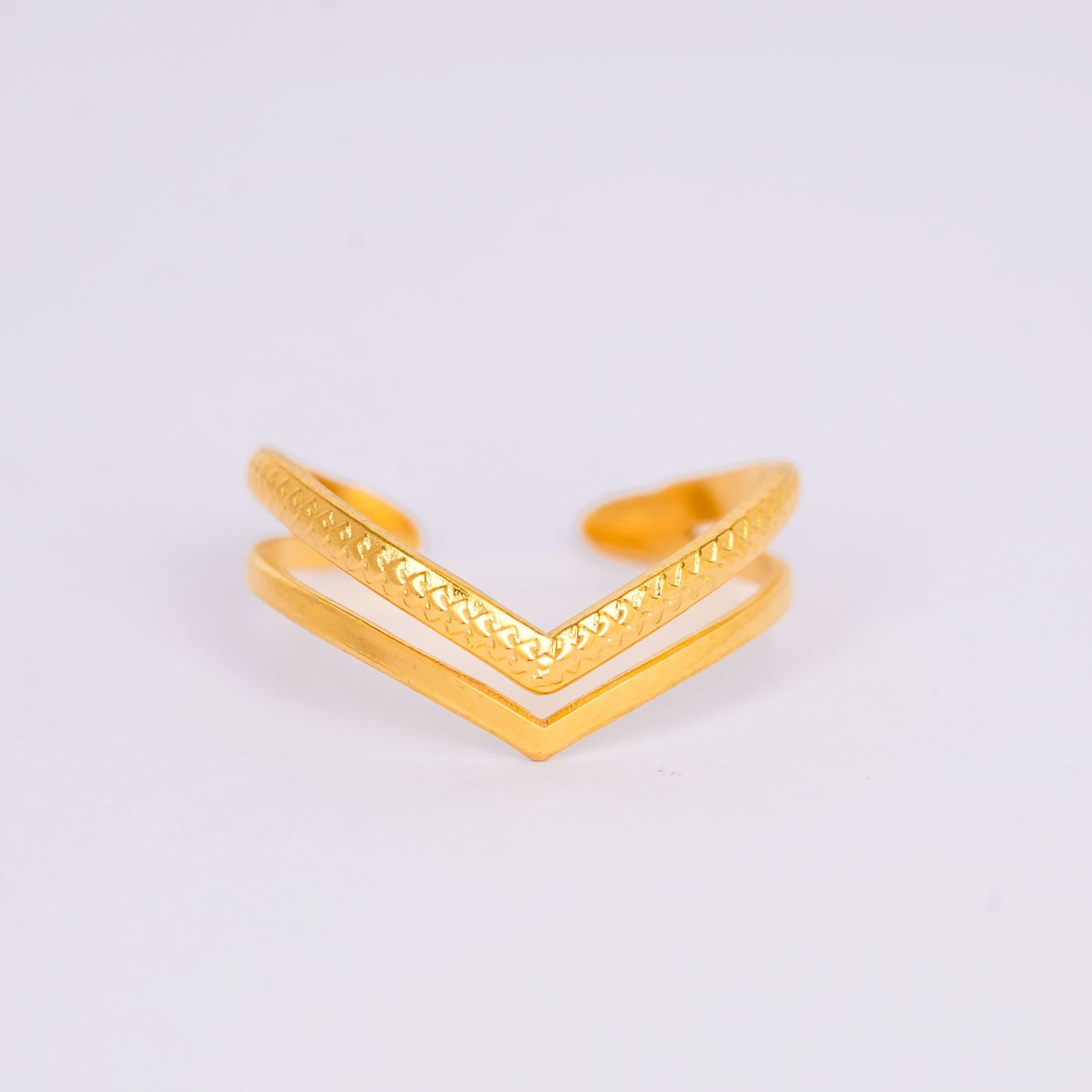 Dual-Texture Heart Infinity Band Ring – heart-accented infinity band ring in dual-texture 18K gold plated finish-3