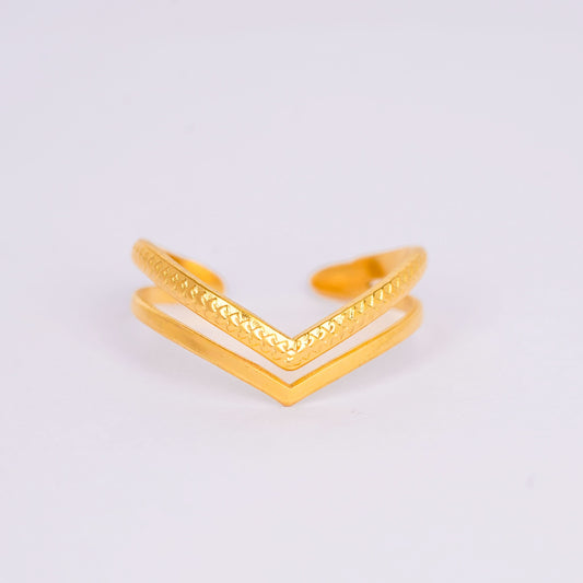 Dual-Texture Heart Infinity Band Ring – heart-accented infinity band ring in dual-texture 18K gold plated finish-3
