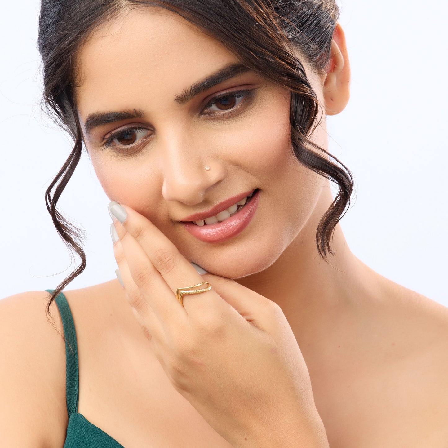 Dual-Texture Heart Infinity Band Ring – heart-accented infinity band ring in dual-texture 18K gold plated finish-5