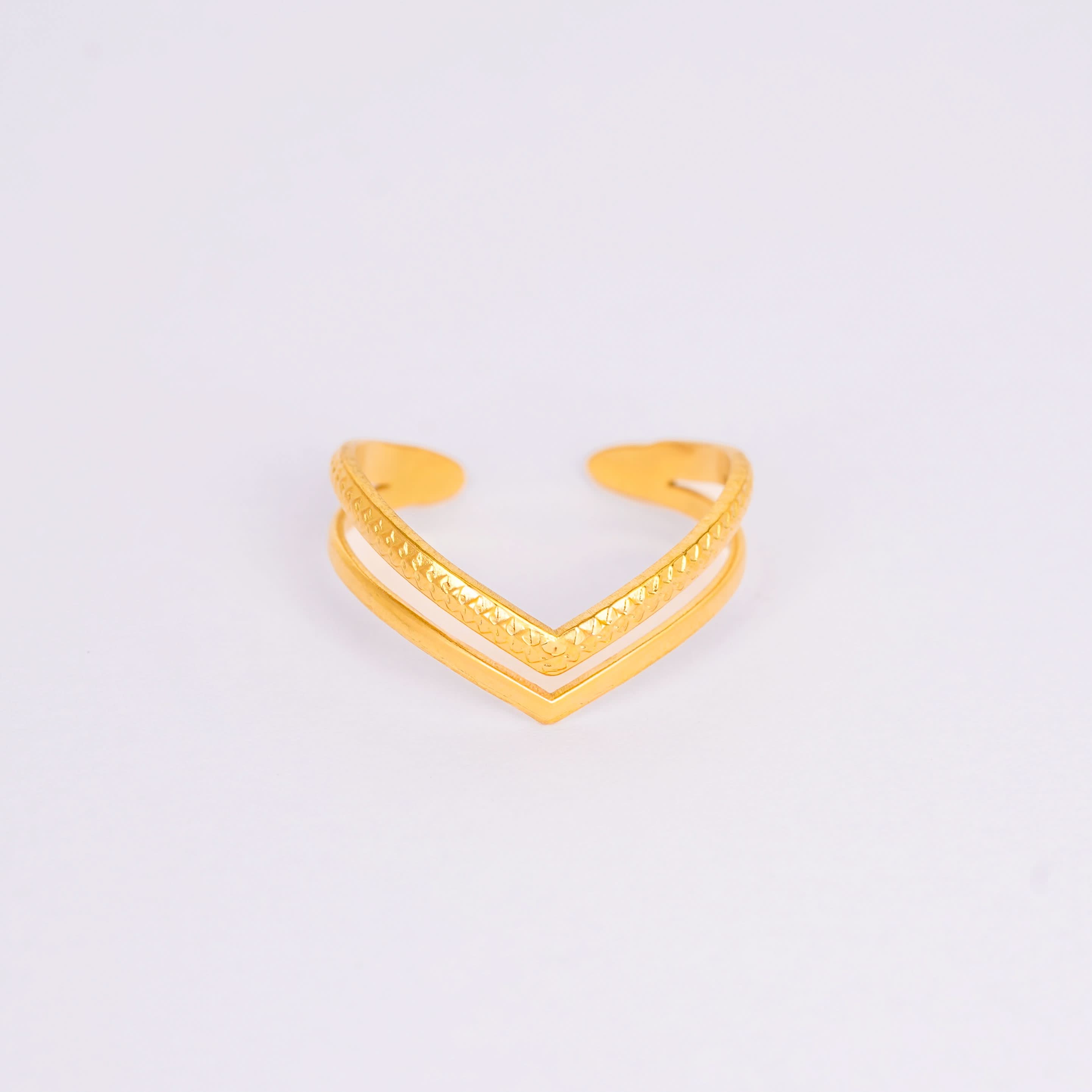 Dual-Texture Heart Infinity Band Ring – heart-accented infinity band ring in dual-texture 18K gold plated finish