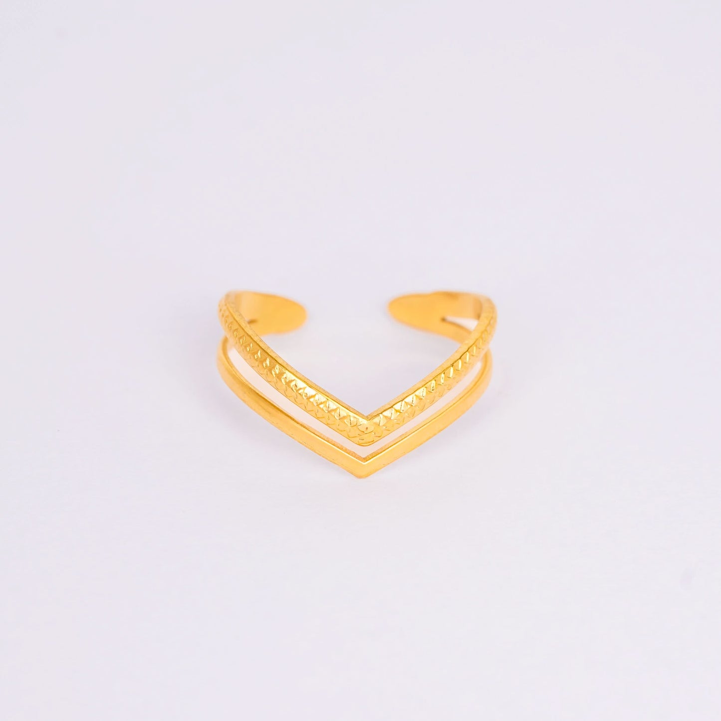 Dual-Texture Heart Infinity Band Ring – heart-accented infinity band ring in dual-texture 18K gold plated finish