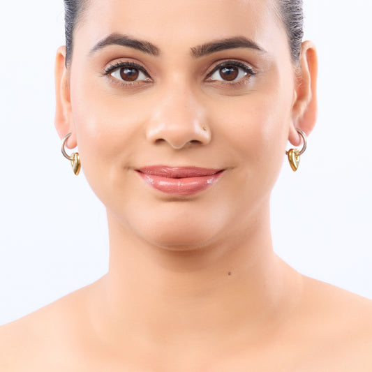 Dual-Tone Sculpted Heart Stud Earrings – 3D sculpted heart stud earrings in dual gold silver-tone finish for women-4