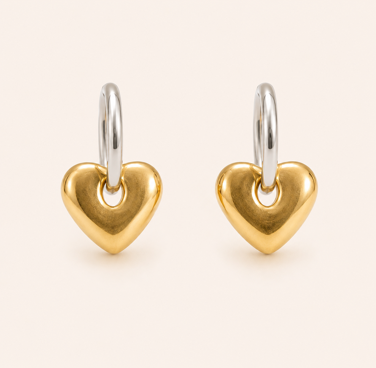 Dual-Tone Sculpted Heart Stud Earrings – 3D sculpted heart stud earrings in dual gold silver-tone finish for women