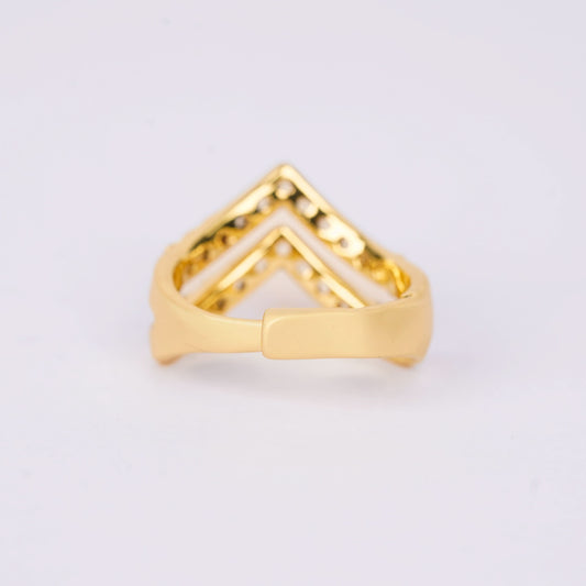 Dual V-Crest Tiara Ring – dual crown crest sculptural ring in 18K gold plated finish for women-3