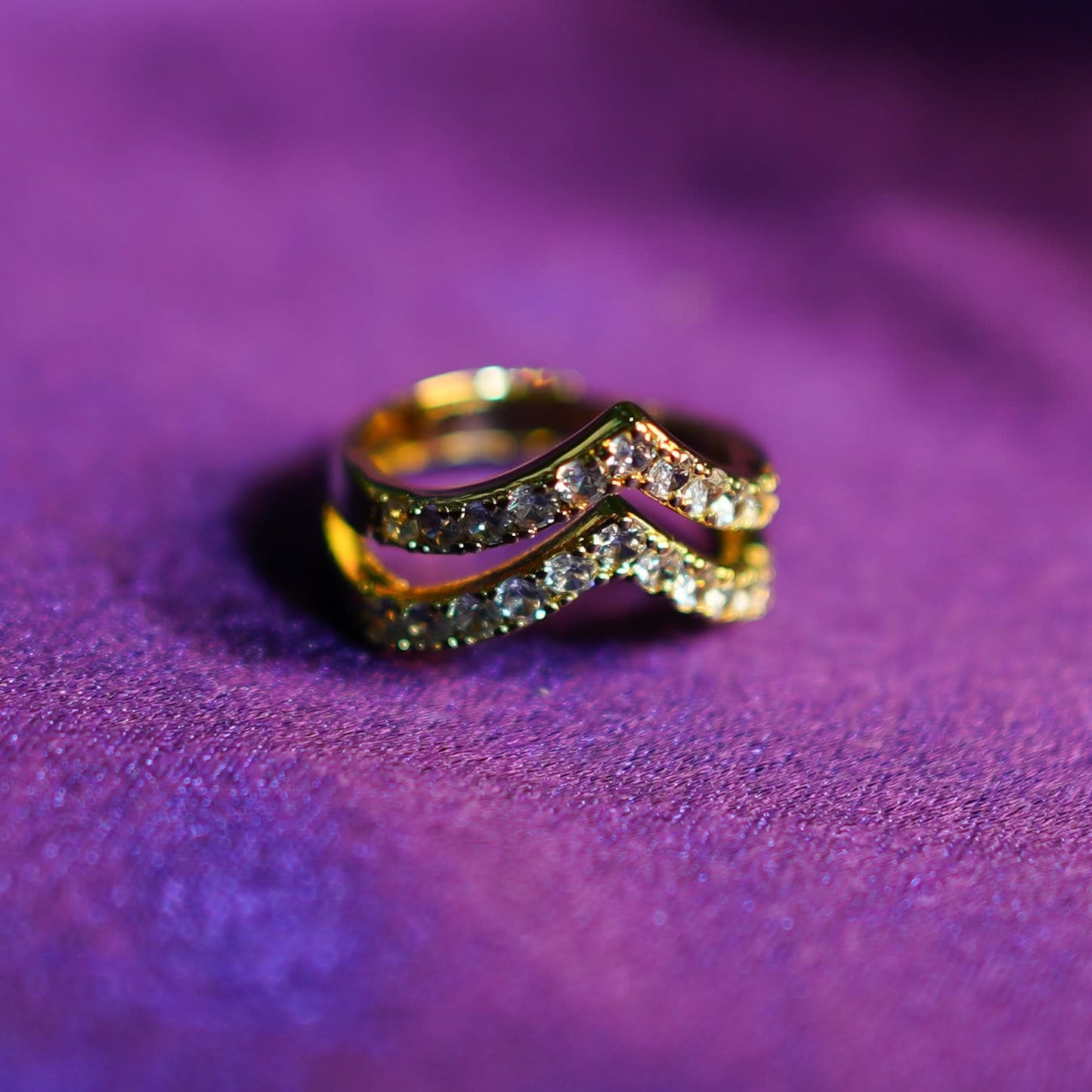 Dual V-Crest Tiara Ring – dual crown crest sculptural ring in 18K gold plated finish for women-5