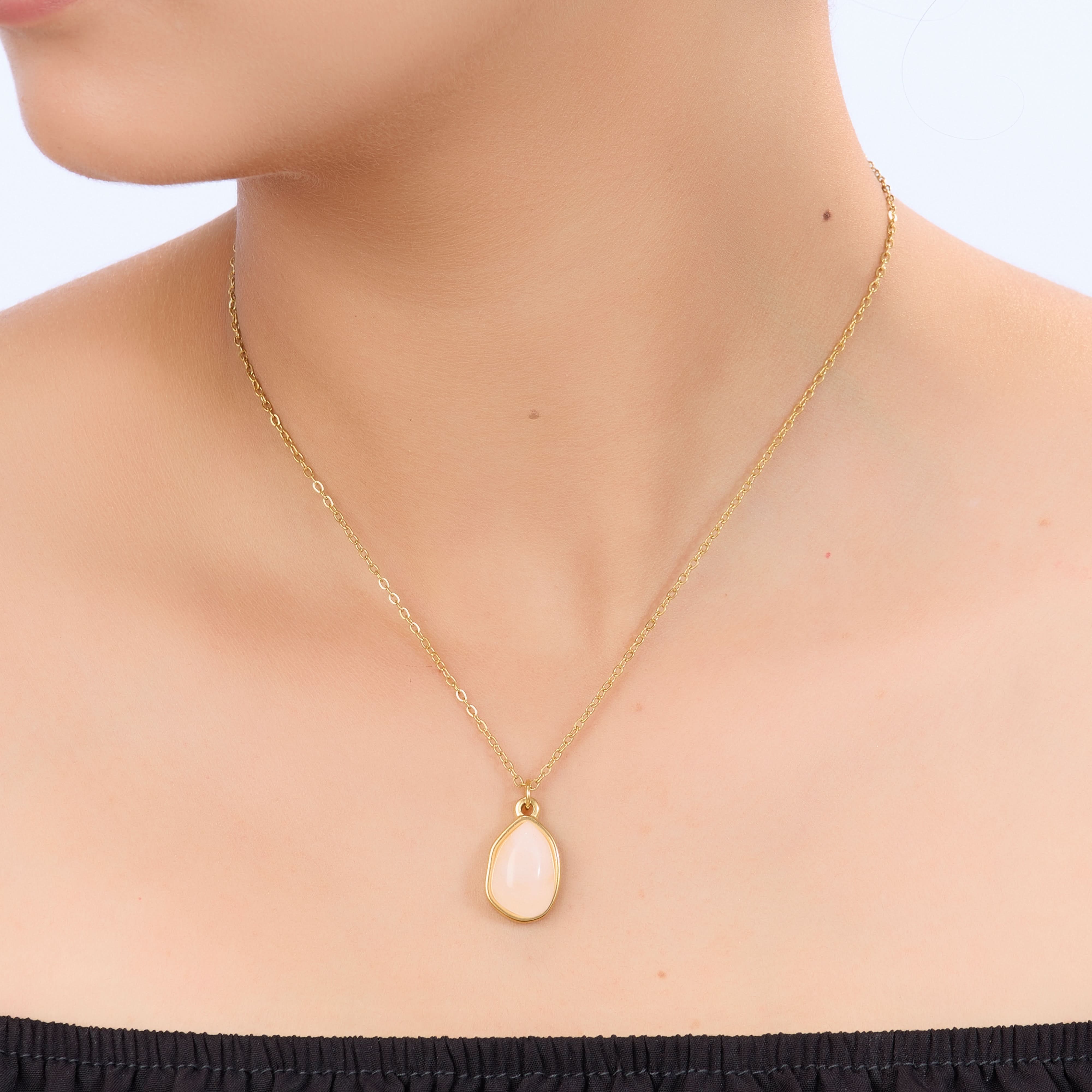 Earth Stone Geometry Necklace – geometric earth-tone stone pendant necklace in 18K gold plated finish for women-2