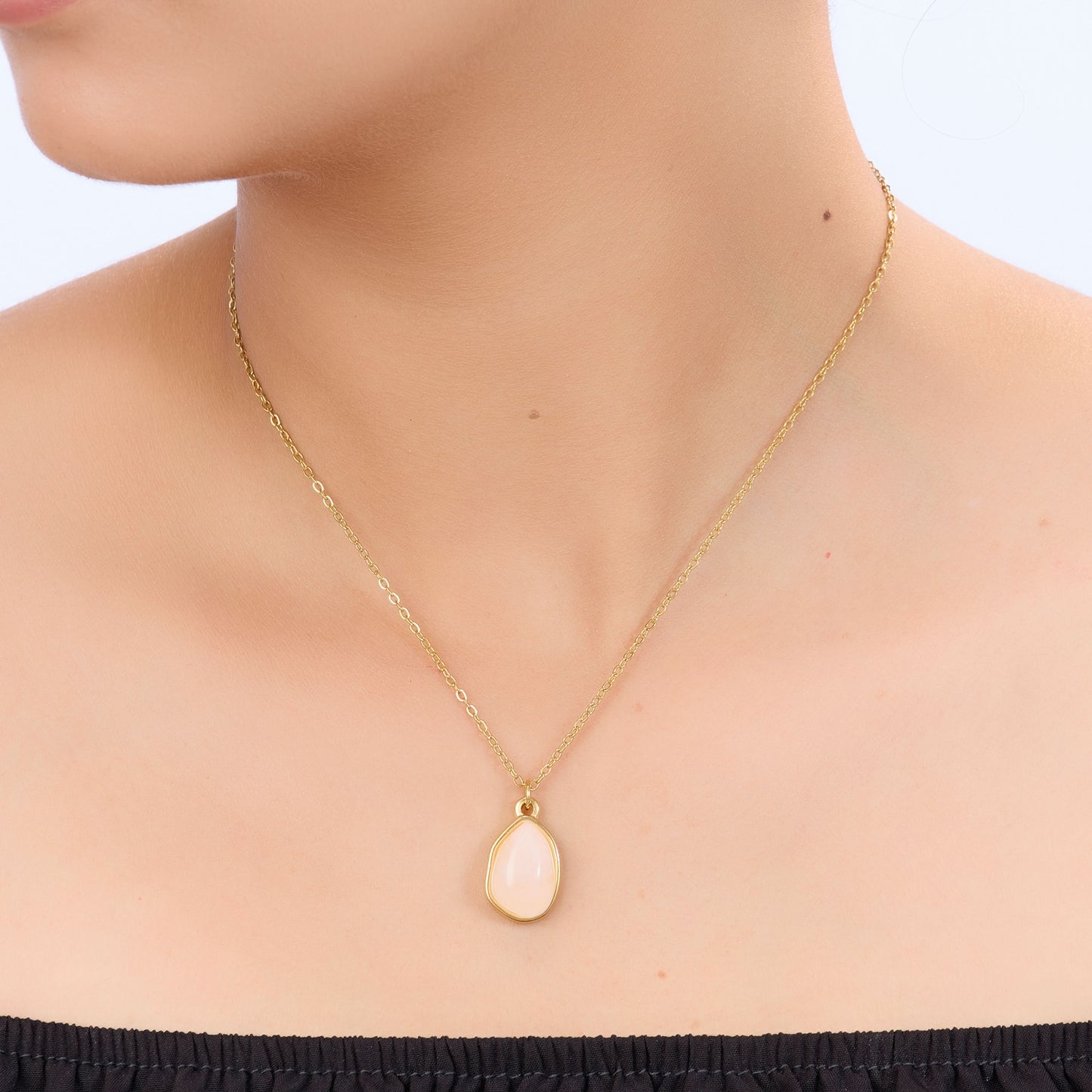 Earth Stone Geometry Necklace – geometric earth-tone stone pendant necklace in 18K gold plated finish for women-2