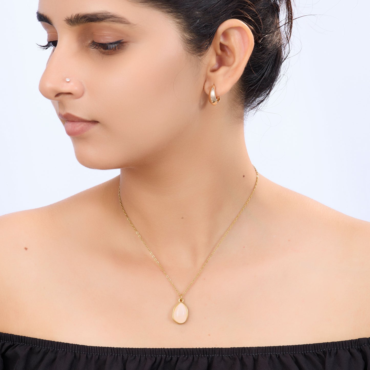 Earth Stone Geometry Necklace – geometric earth-tone stone pendant necklace in 18K gold plated finish for women-4