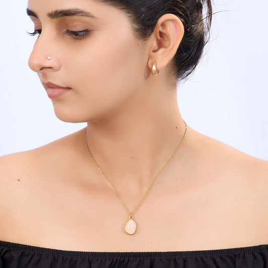 Earth Stone Geometry Necklace – geometric earth-tone stone pendant necklace in 18K gold plated finish for women-4