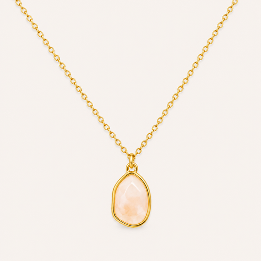 Earth Stone Geometry Necklace – geometric earth-tone stone pendant necklace in 18K gold plated finish for women