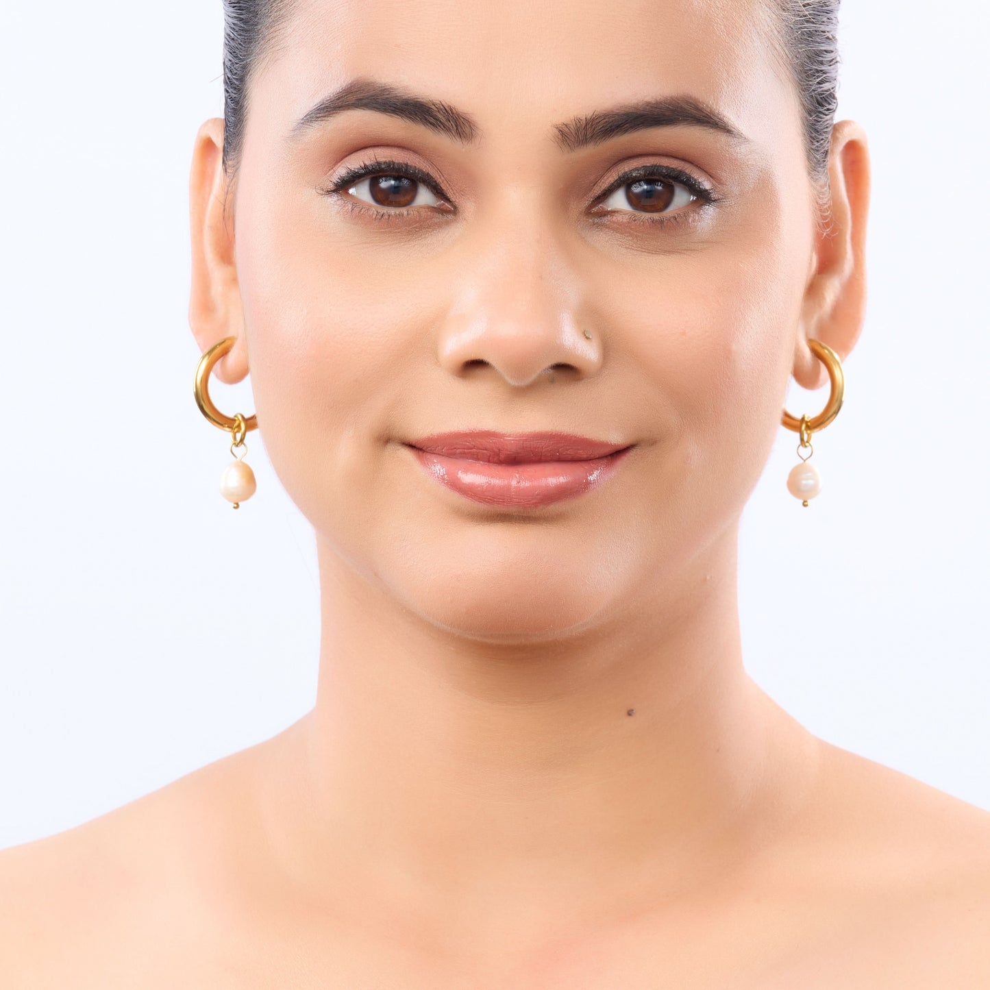 Edge Baroque Pearl Drop Hoop Earrings – gold hoop with baroque pearl charm, 4.2cm statement earrings-3