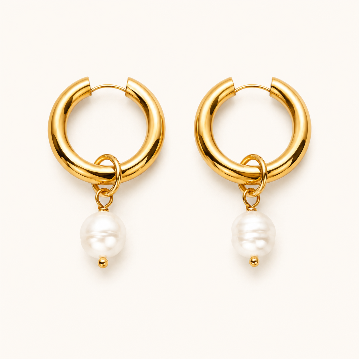 Edge Baroque Pearl Drop Hoop Earrings – gold hoop with baroque pearl charm, 4.2cm statement earrings